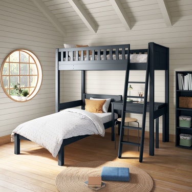 Arven High Sleeper Bed with Single Bed and Storage Desk in Blue