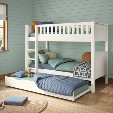 Arven Detachable Bunk Bed in White with Trundle and Trundle Mattress