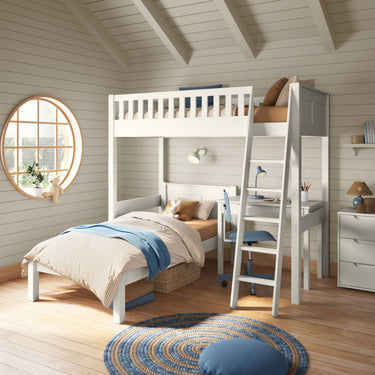 Arven High Sleeper Bed with Single Bed and Storage Desk in White